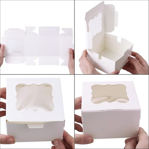 Tecmisse 50 Sets 4 x 4 x 2.5 Inches Small Cookie Boxes with Window Bakery Boxes Cake Boxes Pastry Boxes for Cookies, Cupcakes, Dessert (white) in Saudi Arabia