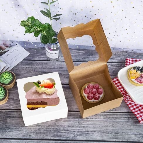 Tecmisse 50 Sets 4 x 4 x 2.5 Inches Small Cookie Boxes with Window Bakery Boxes Cake Boxes Pastry Boxes for Cookies, Cupcakes, Dessert (white) in Saudi Arabia