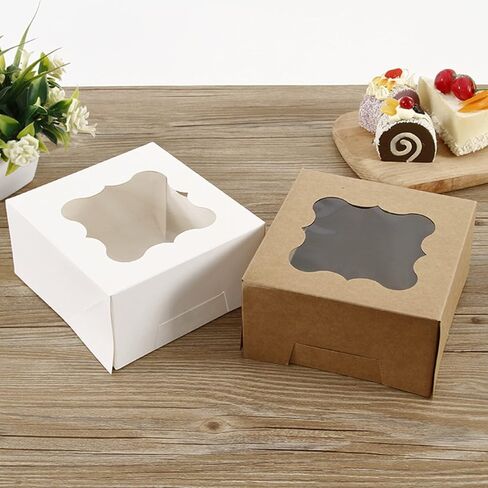 Tecmisse 50 Sets 4 x 4 x 2.5 Inches Small Cookie Boxes with Window Bakery Boxes Cake Boxes Pastry Boxes for Cookies, Cupcakes, Dessert (white) in Saudi Arabia