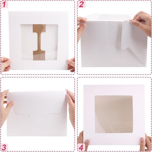 10 قطع من علب الكيك مقاس 10x10x5 بوصة، وصناديق الخبز البيضاء مع نوافذ للمعجنات، وصناديق الخبز الكبيرة، وصندوق الكيك من الورق المقوى المربع للكعك متعدد الطبقات، ومستلزمات تزيين الكيك لتقديم الهدايا in Kuwait