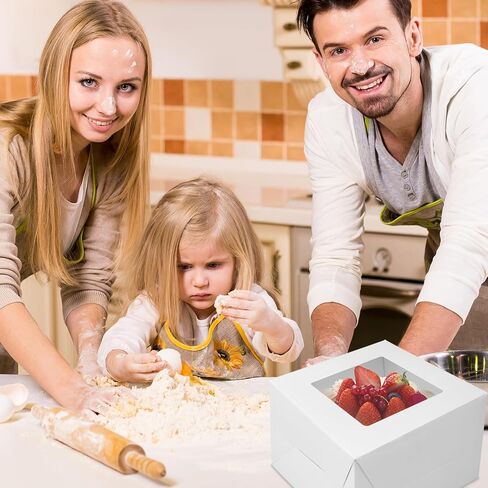 10 قطع من علب الكيك مقاس 10x10x5 بوصة، وصناديق الخبز البيضاء مع نوافذ للمعجنات، وصناديق الخبز الكبيرة، وصندوق الكيك من الورق المقوى المربع للكعك متعدد الطبقات، ومستلزمات تزيين الكيك لتقديم الهدايا in Kuwait