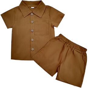 مجموعة ملابس الصيف للأطفال من Neutocd، ملابس صيفية من القطن والكتان بأزرار سفلية، 18-24 شهرًا بني in Kuwait
