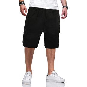 Mens Cargo Shorts Cotton Elastic Waist Outdoor Casual Short Fishing Hiking Shorts with Multiple Pockets