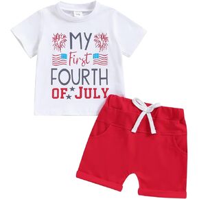 Kuriozud Toddler Boy 4th Of July Outfit Baby Boy American Flag Print T Shirts Tops Shorts Set Fourth of July Summer Clothes