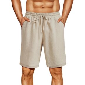 Men's Shorts Casual Elastic Waist Drawstring Texured Summer Beach Shorts with Pockets