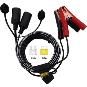 14.8ft / 4.5m 14AWG Extension Cord Dual Plug Socket with Battery Clamp 12V/ 24V Battery Clip-On and Cigarette Lighter Adapter