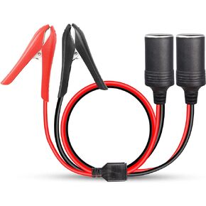 PNGKNYOCN Battery Alligator Clips to Cigarette Lighter Cable 14AWG 12v Battery Clip to Car Cigarette Lighte Dual Plug Socket 2-Way Splitter Y Adapter（2FT）
