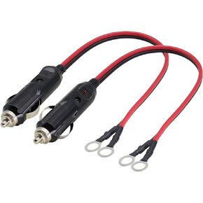 (2pack)16AWG Male Cigarette Lighter Plug with Leads Cable 12V Cigarette Lighter Male Plug with Leads 10A Fuse Car Replacement Cigar Male Socket Plug Cable with Led Lights (0.3m/1ft-Leads)