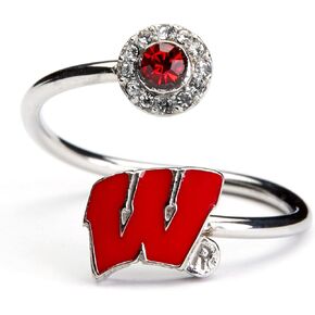 Stone Armory UW Badgers University of Wisconsin Gifts - Wisconsin Badgers Womens Ring with Crystals - Hypoallergenic and Adjustable Sizes 5-12 - Wisconsin Badgers Womens Apparel