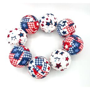 All American plaid check stars - fabric wrapped balls- bowl filler orb- red white blue- patriotic set of 8