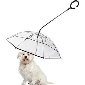 Dog Umbrella with Adjustable Handle Pet Umbrella Steel Leash Rainproof for Small Dog - Clear