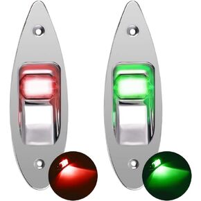 One Pair Boat Navigation Lights Boat LED Bow Light Teardrop 12V Stainless Steel Marine Sidelight Red & Green Sailing Signal Lights for Pontoon, Skiff, Small Boat, More