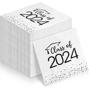 100 قطعة من مناديل التخرج فئة 2024، مناديل كوكتيل ورقية للتهنئة للاستعمال مرة واحدة، مناشف يد مربعة الشكل منقطة من أجل 2024 ديكورات حفلات التخرج في المدرسة الثانوية والجامعة (ذهبي) in Kuwait