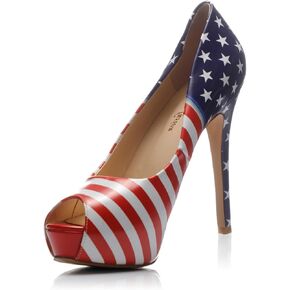 Reindee Lusion Womens High Stiletto American Flag Printed Peep Toe Sexy Sandals Heels Pumps Shoes