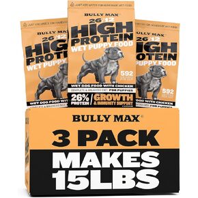 Bully Max Wet Puppy Food - Instant Fresh Dehydrated High Protein Soft Dog Food with Chicken - Healthy Growth for Small & Large Breed Puppies - 2 Dry Dog Food Pounds (Makes 5.5 lbs. of Wet Dog Food)
