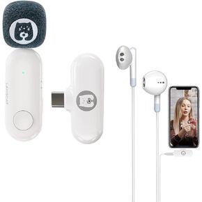 White Wireless lavalier Microphone for Android USB c, Mini Lapel Microphone Wireless for Recording, Built-in Noise Reduction Chip Live Streaming YouTube Vlog for iPad (USB C 2-1)