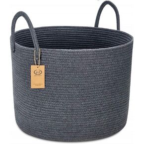 XXL Cotton Rope Basket, 20'' x 15" Woven Laundry Basket with Long Handles, Baby Kids Dogs Toy Bins Storage, Decorative Blanket Baskets in Living Room (Full Dark Gray) in Saudi Arabia