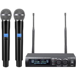 Wireless Microphone System, Dual UHF Metal Cordless Mic Set, Long Distance 150-200Ft,16 Hours Continuous, Fixed Frequency, Use for Karaoke Singing, Family Party,Church …