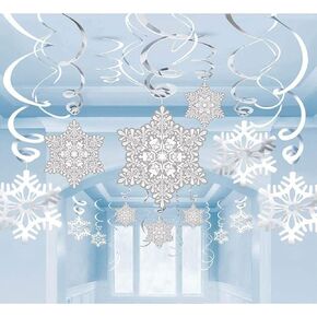 Moon Boat 42Ct Christmas Snowflake Hanging Swirl Decorations - Winter Party Wonderland Xmas Holiday Supplies