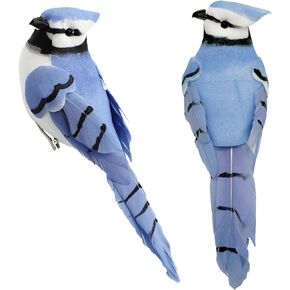 LWINGFLYER 2pcs Claw Artificial Birds 5.5-Inch Realistic Blue Jay Feathered Bird Ornaments for Christmas Tree Wreath Crafts Seasonal Display Birdhouses Home Party Decor