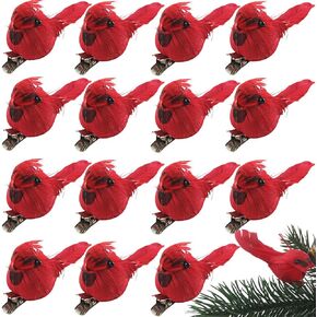 20PCS Christmas Mini Cardinal Clip on Tree Ornaments Bird Decorations, Artificial Red Cardinal Birds Ornament with Metal Clip for DIY Crafts Christmas Tree Gardening Wreath Decoration