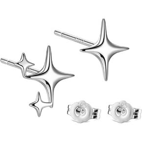 S925 أقراط نجمة فضية، أقراط صغيرة غير متماثلة مضادة للحساسية للنساء في سن المراهقة الفتيات العصرية هدية مجوهرات in Kuwait