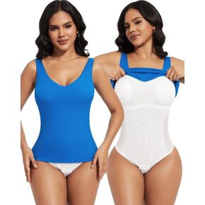 SHAPERIN V Neck Sleeveless Bodysuit for Women Built in Shapewear Bra Tank Top Tummy Control Thong Leotard