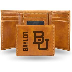 Rico Industries NCAA Baylor Bears Men’s Tri Fold Brown Wallet- Premium 10 Pocket Laser-Engraved Team Logo on Vegan Leather- Minimalist Design, Flip ID Window, Credit Card Holder- Ideal Men’s Gift