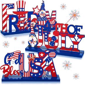 3 Pieces Labor Day Decorations Tiered Tray Patriotic Mini Wood Book Stack Independence Day Wood Signs Tiered Tray Decor Farmhouse Rustic America Decoration Veterans Day Decorations (Flag Style)