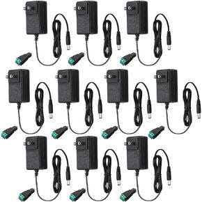10 Pieces 12V Power Supply 12V DC Power Supply 2A 24W LED Light Adapter Switching Led Power Supply AC120V to DC12V Transformer with 5.5/2.1 mm DC Female Barrel Connector for LED Strip Light