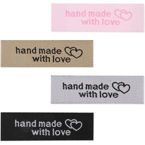 120Pcs Sewing Labels for Handmade Items, Handmade with Love Embossed Tags Textile Fabric Sew on Clothing All Purpose Lables for DIY Crafts Knitting Crocheting Sewing
