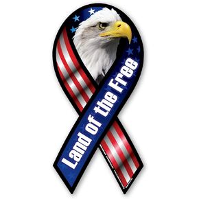 Land of The Free Eagle Ribbon Magnet by Magnet America is 8" x 3.875" Made for Vehicles and Refrigerators