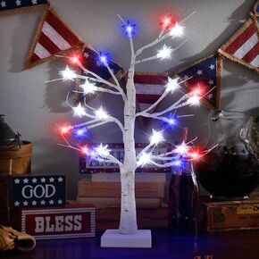 4th of July Decorations Patriotic Tree Red White and Blue Lights Lighted Tabletop Lit Tree for The Home Fourth of July Memorial Day Home Decor in Kuwait