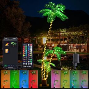 6 FT Lighted Palm Tree Smart APP Remote Control Timer Color Changing Light Up LED Palm Trees for Pool Bar Tropical Party Deck Christmas Outdoor Decorations(208 LED)