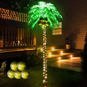 Lighted Palm Trees, 7FT 187 LED Artificial Palm Tree with 5 Coconuts, Light Up Tropical Palm Trees for Indoor, Outdoor, Garden, Patio, Christmas Party, Pool, Beach Decor in Kuwait