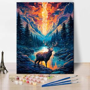 Northern Lights Paint by Numbers Green Oil Painting Paint by Numbers for Adults Beginner Aurora Borealis DIY Oil Painting Kit for Adults with Brushes and Acrylic Pigment Crafts Wall Decor 16x20inch