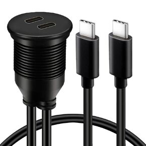 BATIGE Dual Port USB 3.0 Male to 2 Ports Type C 3.0 Female Car Flush Mount Cable USB C 3.0 Panel Mount Extension Cable for Car Truck Boat Motorcycle - 3ft