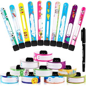 40 Pcs ID Wristbands for Kids, Child Safety Wristband, Child Safety ID Wristband Waterproof Recognition Wristband with Marker Pen for Kids Child Travel School Event Field Trip, Outdoor Activity