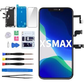 for iPhone Xs Max Screen Replacement with Ear Speaker Proximity Sensor 6.5" LCD Display Digitizer 3D Touch Full Assembly with Repair Kit Front HD Glass Fix Tools XsMax A1921 A2101 A2102 A2104