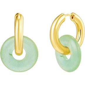 CAITLYNMINIMALIST Jade Chunky 18K Gold Dangle Drop Hoop Huggie Earrings for Women Gift for Her