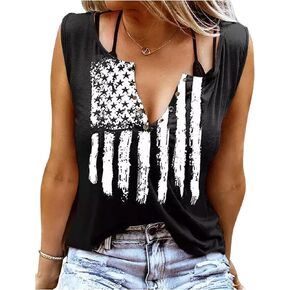 American Flag Star Striped Shirts Ring Hole Sleeveless V Neck Tank Tops Women 4th of July Patriotic Graphic Summer Tanks