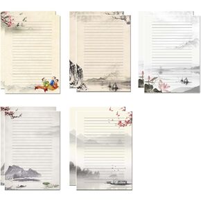 50 Pcs Lined Writing Stationery Paper, Unique Pretty Designs for Writing Letter, Notes, Invitations, Craft, 5 Different Style (11.7 x 8.26")
