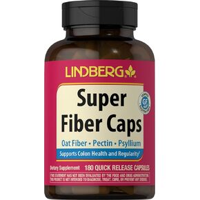 Lindberg Super Fiber | 180 Quick Release Capsules | Oat, Pectin, & Psyllium Supplement | Non-GMO & Verified Gluten Free Caps