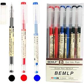 Gel Ink Pen Extra fine point pens Ballpoint pen Liquid Ink Rollerball Pens 0.35mm Premium Quick Drying Pen for Japanese Office School Stationery Supply 12 Packs (4 Black 4 Blue 4 Red)