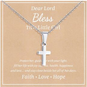 Stainless Steel Cross Necklace for Kids : Minimalist Gold Plated/Silver Cross Chain Necklace Jewelry First Communion Confirmation Back to School Baptism Gifts for Teenage Girls Boys Son Nephew Toddler