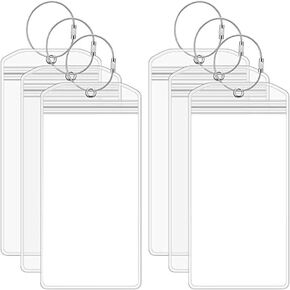 6 Packs of Clear Luggage Tag Holder PVC Cruise Ship Tag Holder Waterproof ID Badge Reusable Tags Bag Pouch with Seal and Steel Loops for Suitcases Travel Ships