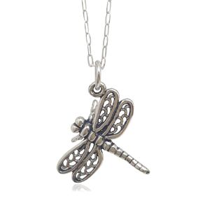 Sterling Silver Large Dragonfly 3D Charm Necklace, 18"