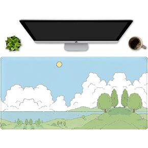 kawaii الأخضر مكتب حصيرة لطيف لوحة الماوس اليابانية، والزهور والنباتات لوحة المفاتيح حصيرة، أنيمي جماليات لوحة الماوس كبيرة xxl الألعاب مكتب وسادة xl مكتب ديكور المنزل للنساء الفتيات لوحة المفاتيح لوحة المفاتيح 31.5 "x15.75"