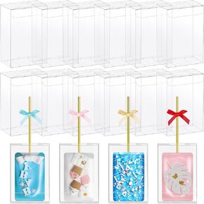 Hushee 300 Pcs 3.5"x 2.4"x 1.38" Rice Krispie Treat Boxes with Hole Clear Cakesickle Boxes Macaron Boxes for Bridal Baby Shower Birthday Party