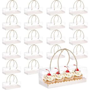 Okllen 20 Pack Clear Roll Cake Boxes with Portable Handles, 10.8" Lx4.3 Wx3.8 H Rectangle Bakery Cake Boxes, Pumpkin Swiss Roll Containers for Birthday Wedding